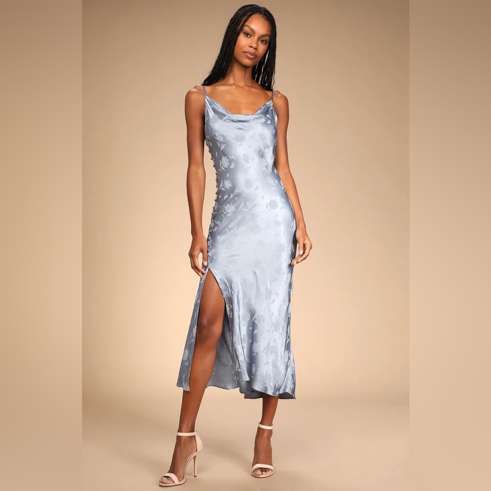 New with tags formal lulus satin blue floral dress